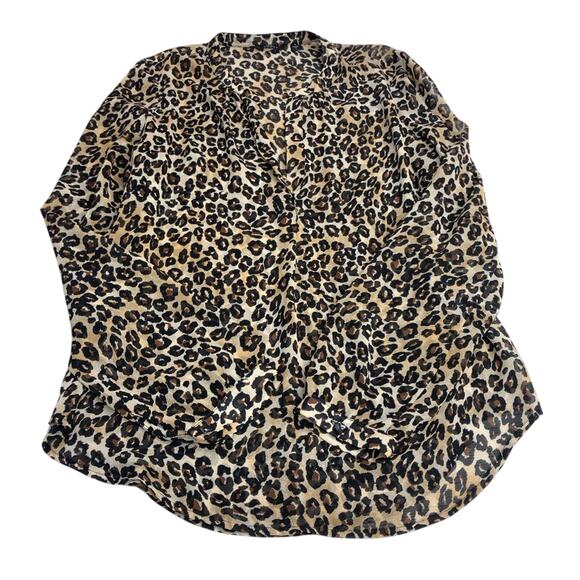 Guess Mobwife Semi Sheer Leopard Print V Neck Long Sleeve Button Front Blouse - Picture 15 of 16